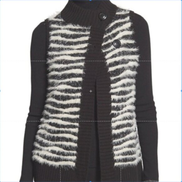 Chico's 2 Button Alaina Fuzzy Wool Mohair Blend Stripe Sweater Vest Size 2 - Picture 1 of 12